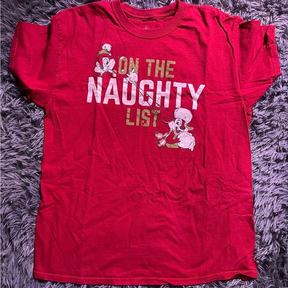 Red Adults Naughty List Disney Graphic T-Shirt - Picture 1 of 3